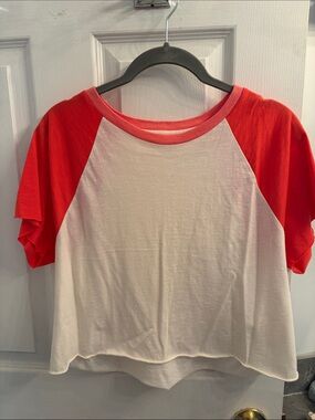 Women’s Two Tone Raglan Tee - White, Red, Pink